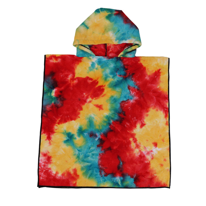 Women's Fleece Poncho with Hood and Colorful Tie-Dye Design Bowlift
