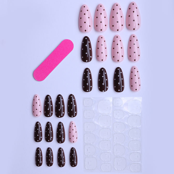 Artificial nails with creative dot pattern and elegant accents Bowlift