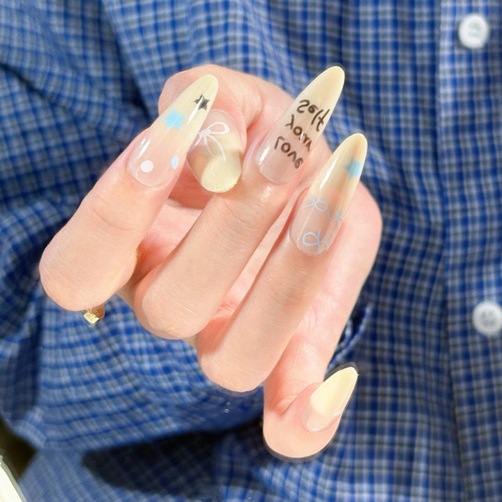 Decorative Press-On Nail Set with Whimsical Patterns Bowlift