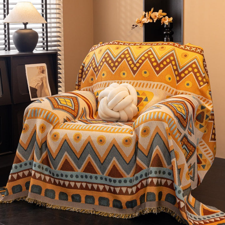 Oversized Cotton-Blend Jacquard Floral Throw Blanket with Fringed Edges Bowlift