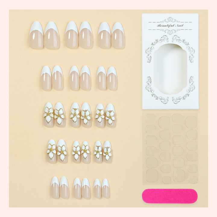 Elegant Floral-Embellished Press-On Nail Set Bowlift