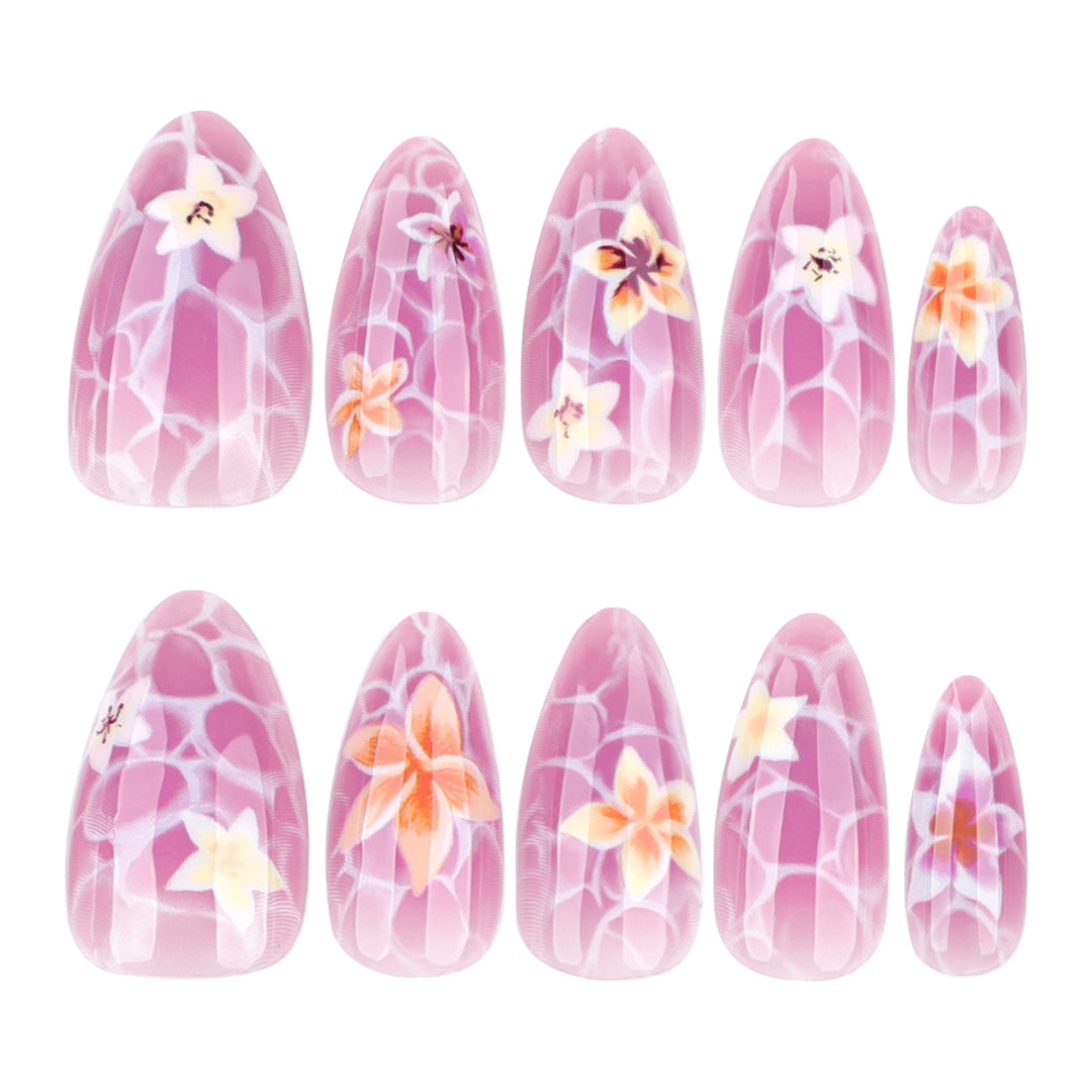 Artistic press-on nails with floral design Bowlift