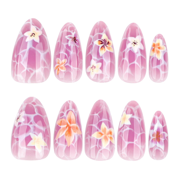 Artistic press-on nails with floral design Bowlift