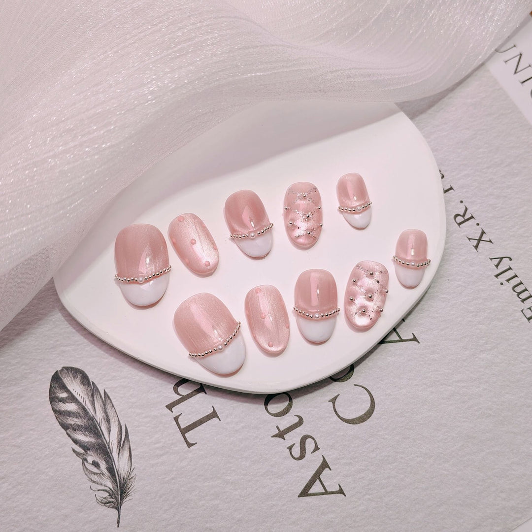 Elegant French Tip Press-On Nails Bowlift
