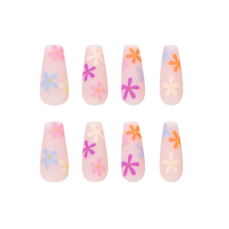 Artificial nail extensions with colorful floral pattern Bowlift