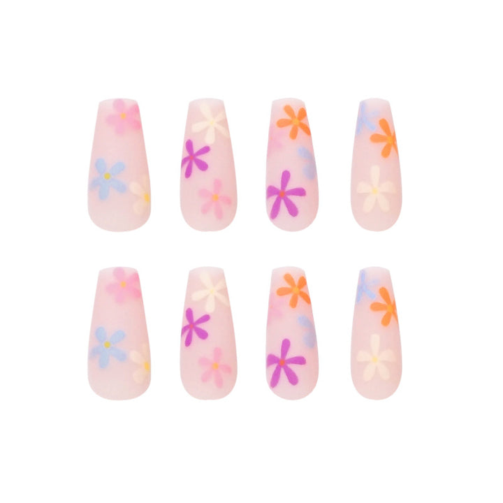 Artificial nail extensions with colorful floral pattern Bowlift