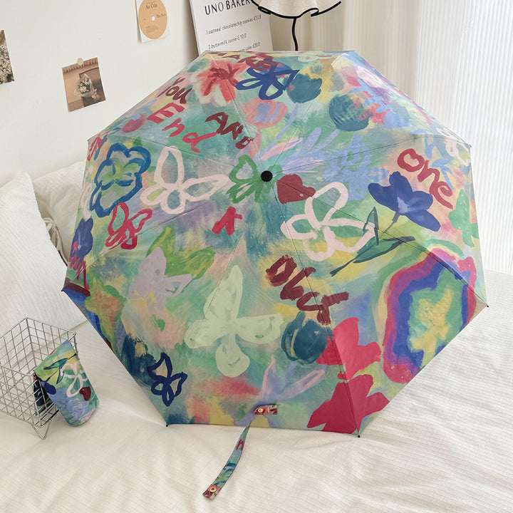 Ladies Foldable Rainbow Retouch Rain Umbrella Bowlift
