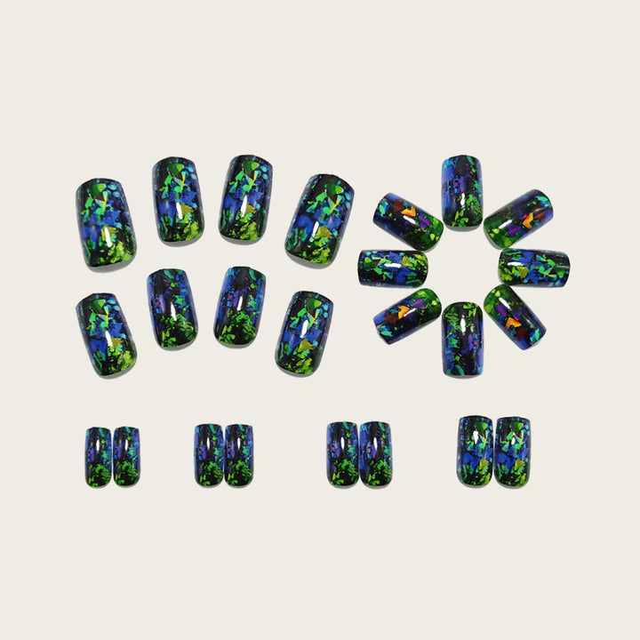 Artificial nails with sparkling glitter design and holographic accents Bowlift