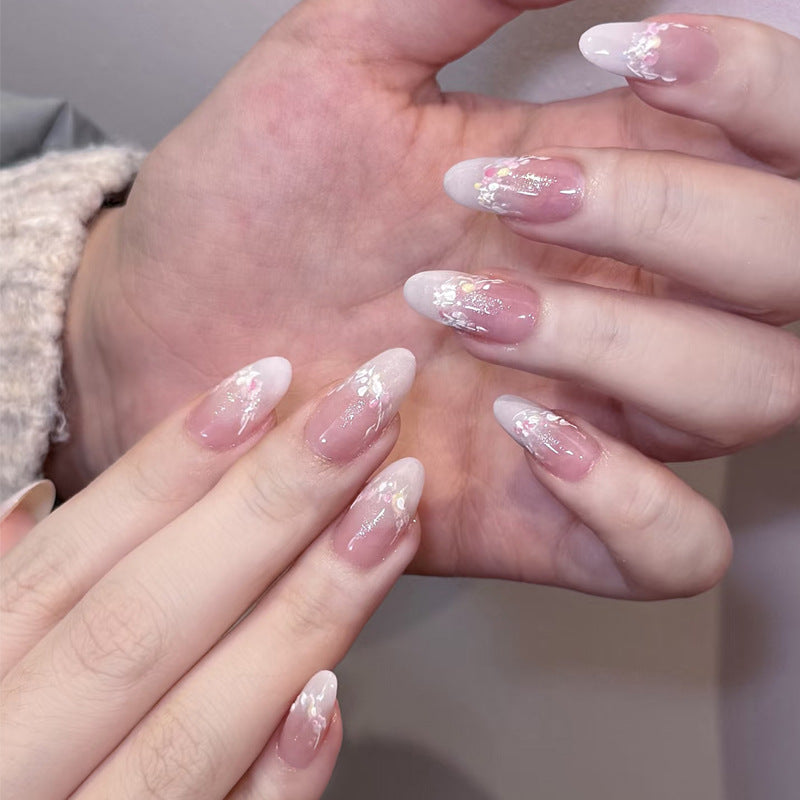 Elegant Floral French Tip Press-On Nails Bowlift