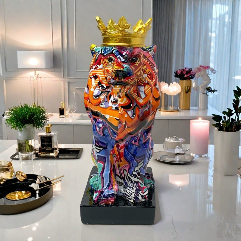 Colorful Lion Sculpture with Crown Bowlift