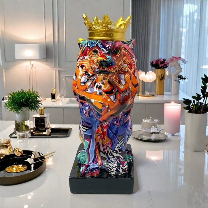 Colorful Lion Sculpture with Crown Bowlift