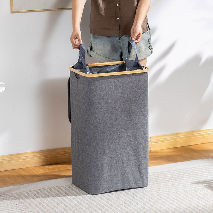 Modern waste separation container with removable inner insert and bamboo lid Bowlift