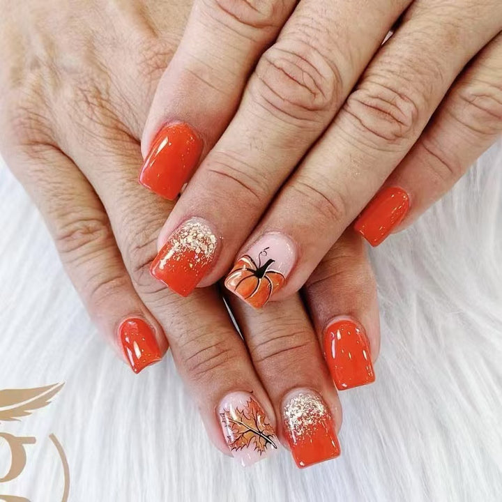 Festive Pumpkin-Themed Press-On Nail Set Bowlift