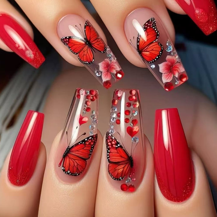Artistic Butterfly-Embellished Press-On Nails Bowlift