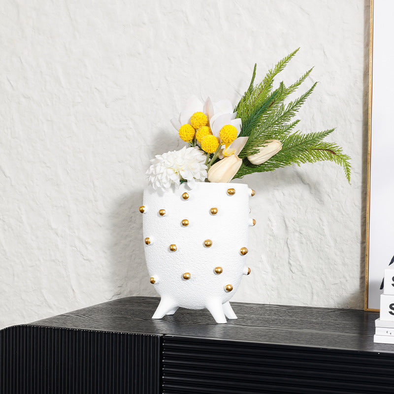 Decorative Planter with Textured Finish and Gold Accents