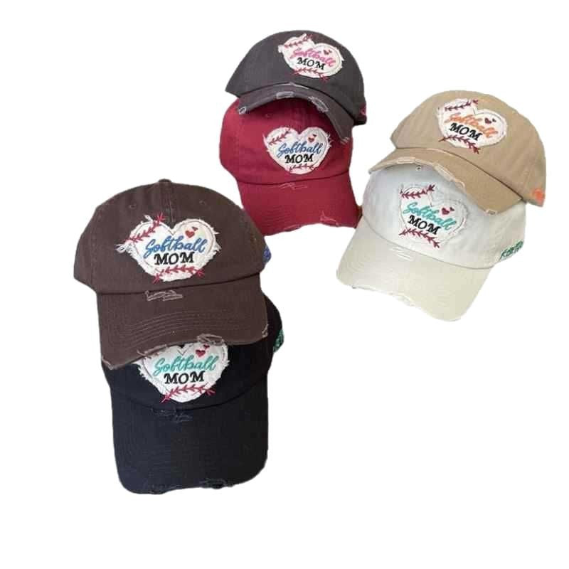 Women's Distressed Heart-Embroidered Baseball Cap Bowlift