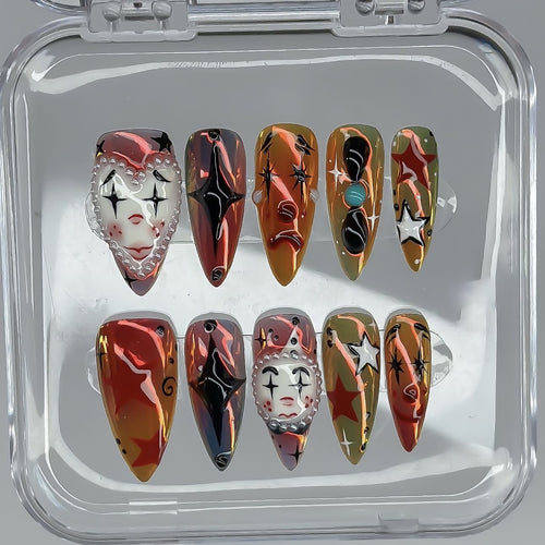 Whimsical Clown-Inspired Press-On Nail Art Set Bowlift