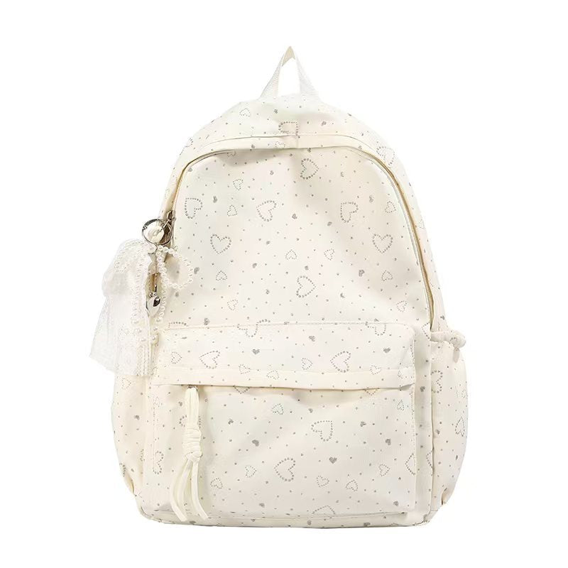 Heart-Embellished Casual Backpack Bowlift