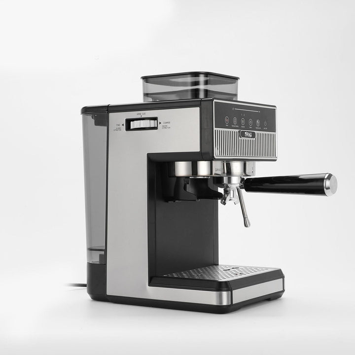 Espresso machine with integrated grinder and precise temperature settings Bowlift