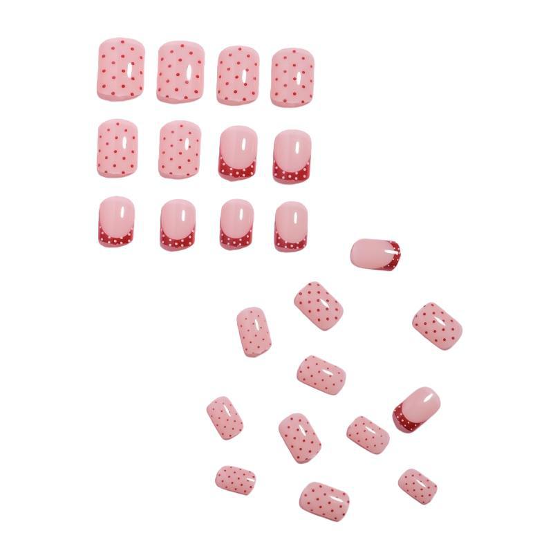 Stylish Press-On Nail Design with Polka Dot and French Tip Accents Bowlift