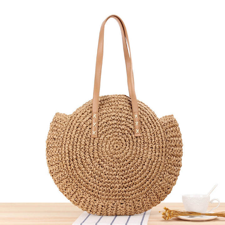 Round straw bag with leather handles Bowlift