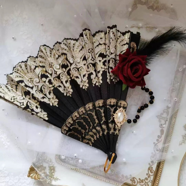 Ladies' elegant hand fan with intricate decorations Bowlift