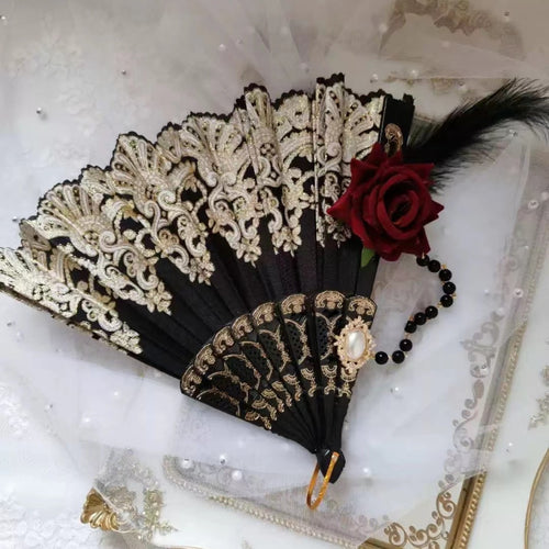 Ladies' elegant hand fan with intricate decorations Bowlift