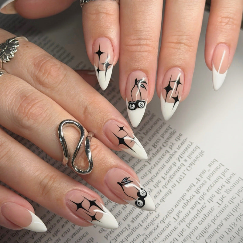 Creative nail art set with hand-drawn designs and French tips Bowlift