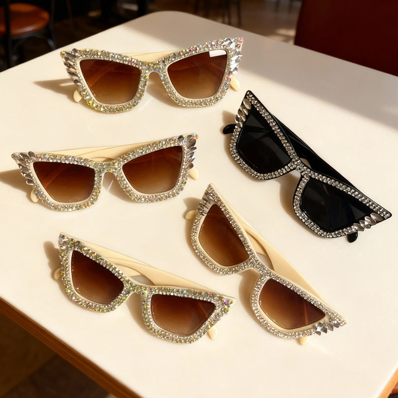 Rhinestone-Accented Cat-Eye Sunglasses Bowlift