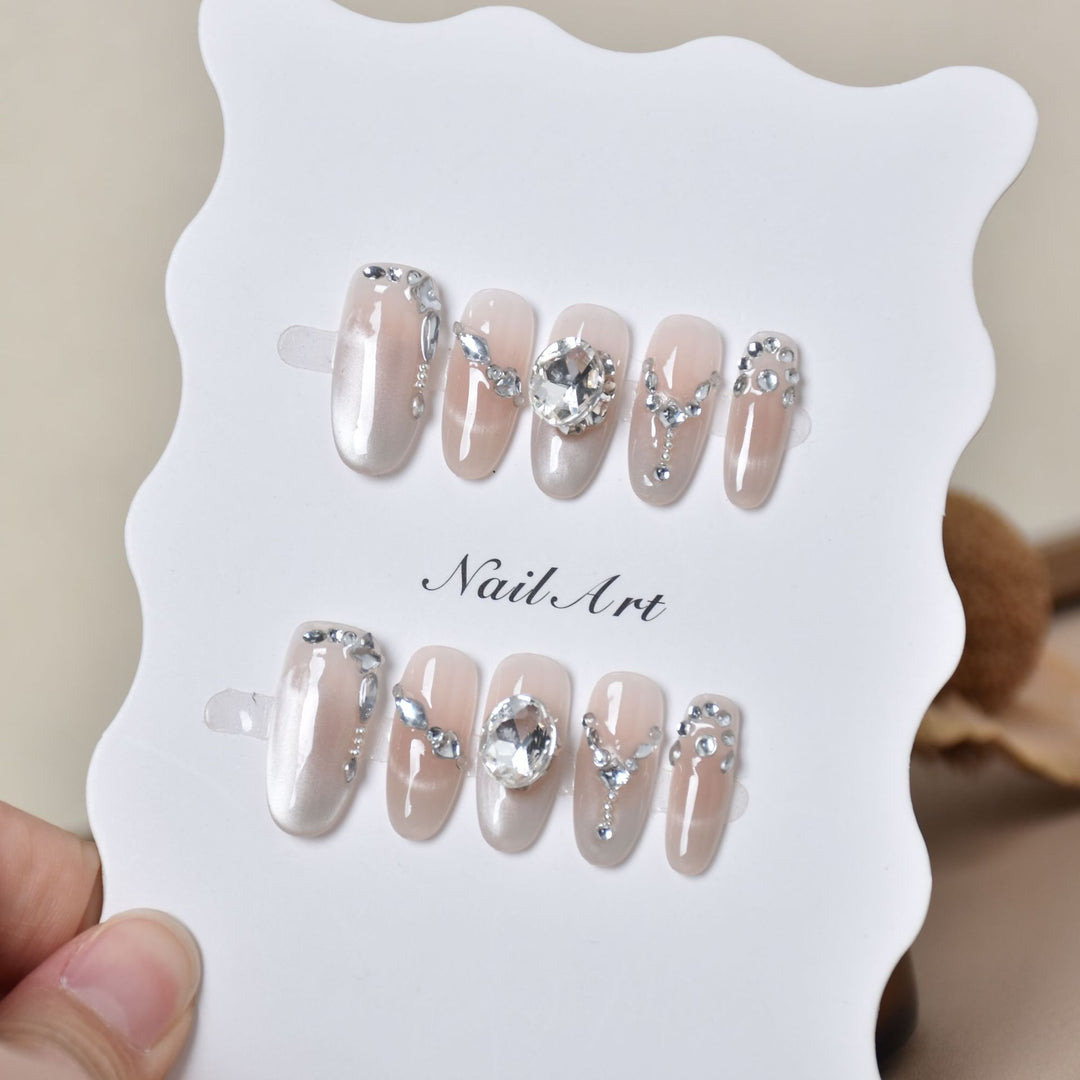 Elegant Crystal-Embellished Press-On Nail Extensions Bowlift