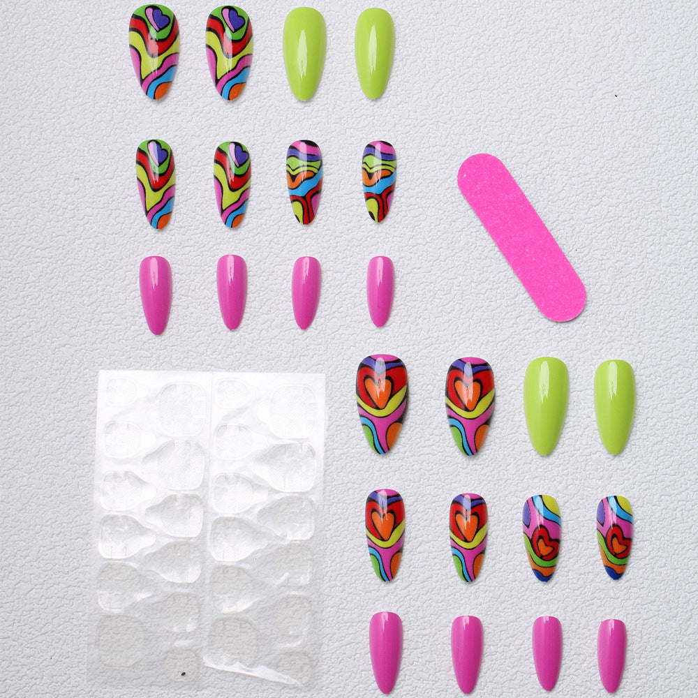 Artistic Heart-Patterned Press-On Nails Bowlift