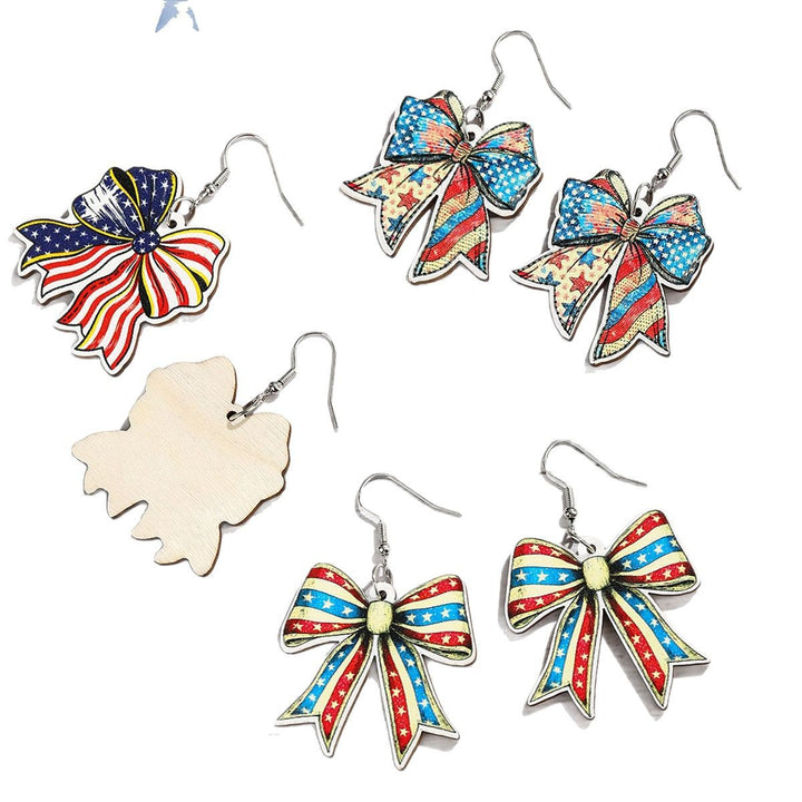 Ladies nan lightweight wooden earrings bow pendant with hook closure and vintage pattern Bowlift