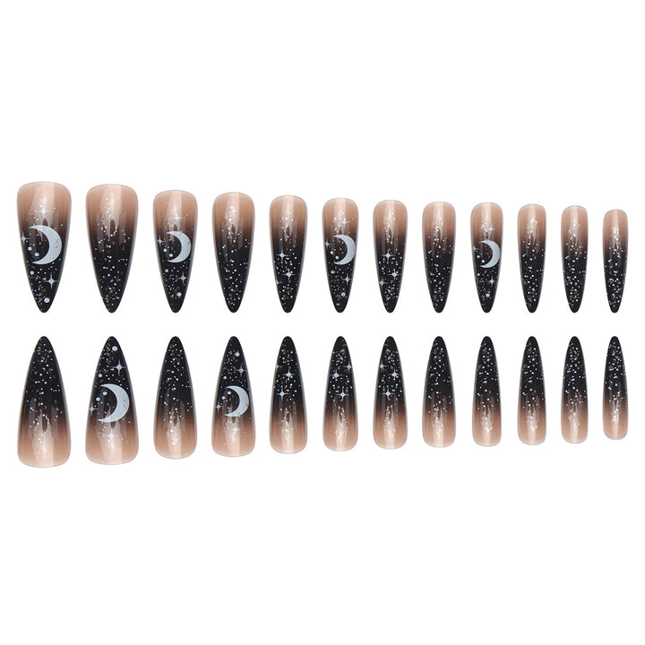 Glamorous Stiletto Press-On Nails with Celestial Design Bowlift