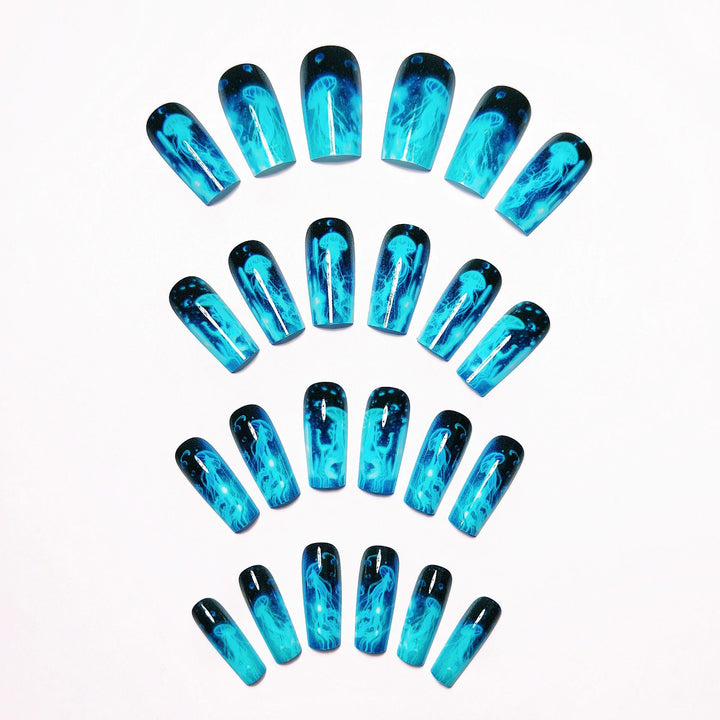 Artistic Glow-in-the-Dark Jellyfish Nail Art Bowlift