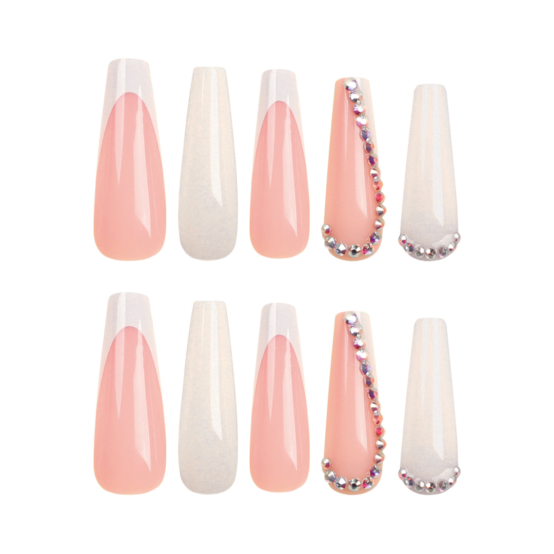 Artful nail extensions with rhinestone embellished accents Bowlift