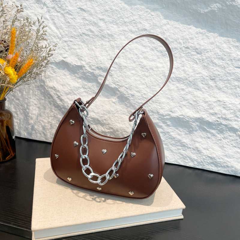 Chic Heart-Embellished Shoulder Bag Bowlift