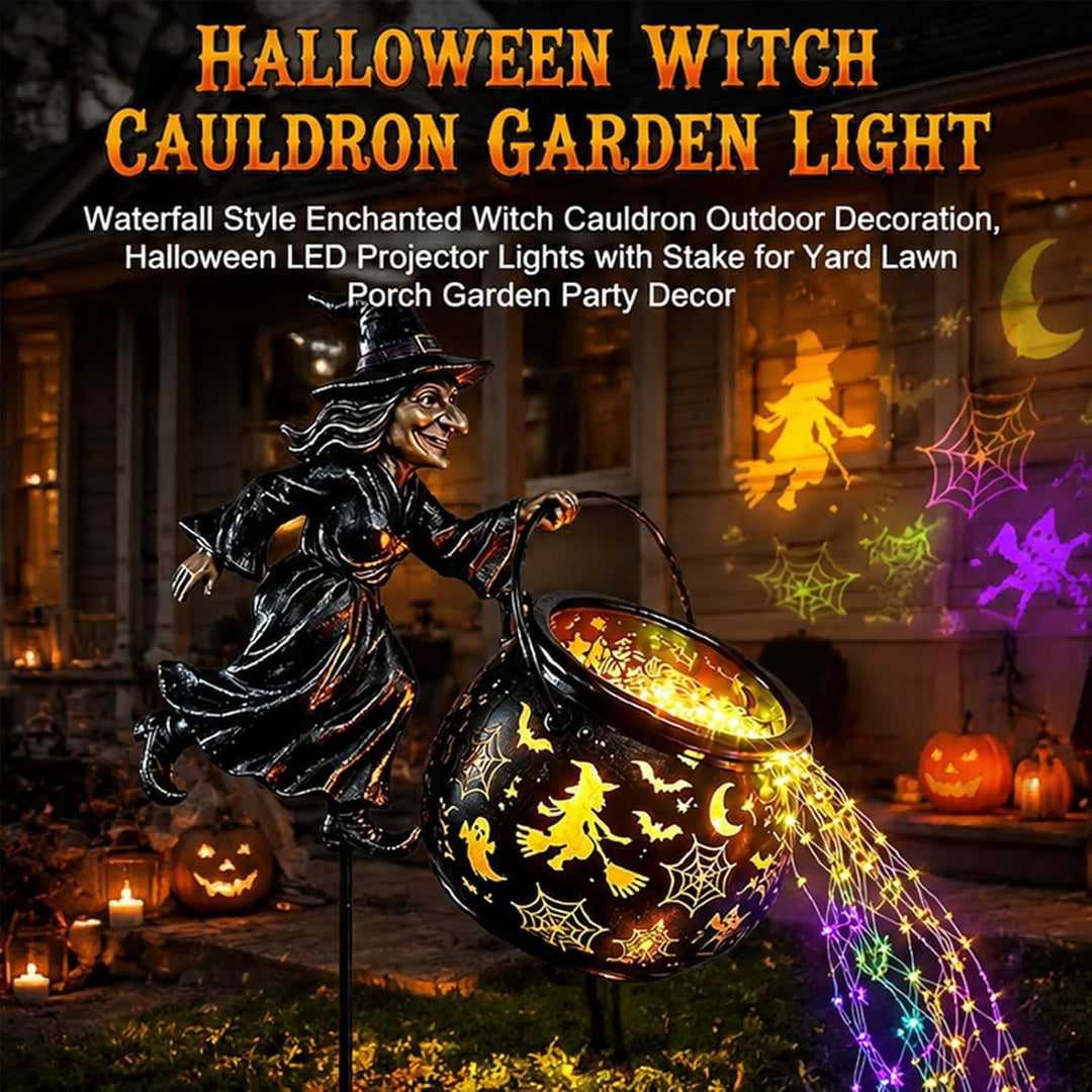 Garden decoration with illuminated witch figure Bowlift