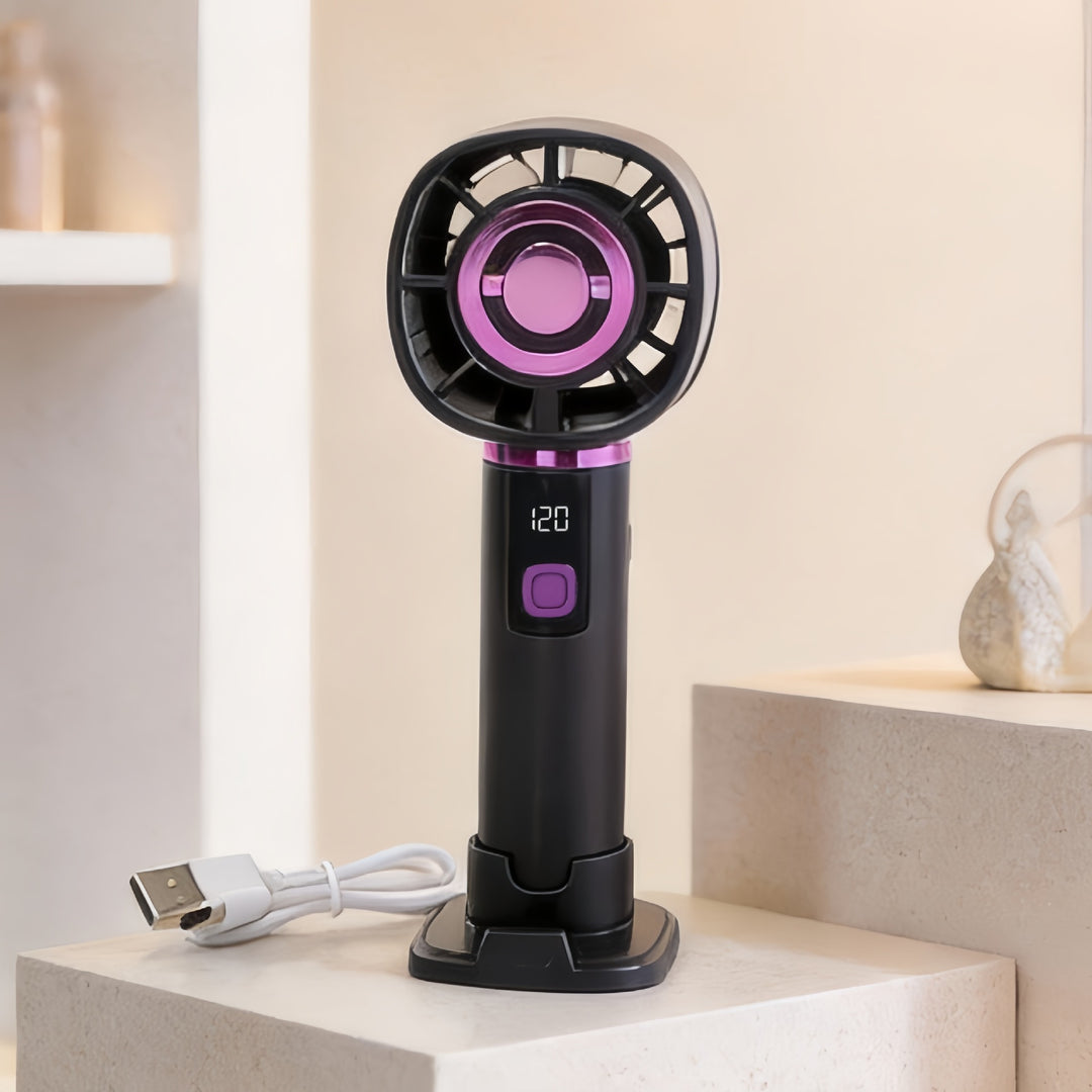 Women's Portable Hand Fan with LCD Temperature Display and USB Charging Function Bowlift