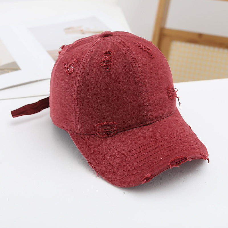 Women's fashionable destroyed baseball cap with adjustable strap Bowlift