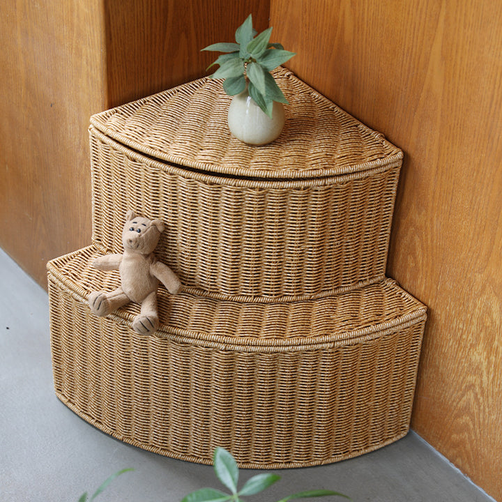 Corner Woven Storage Basket with Lid Bowlift
