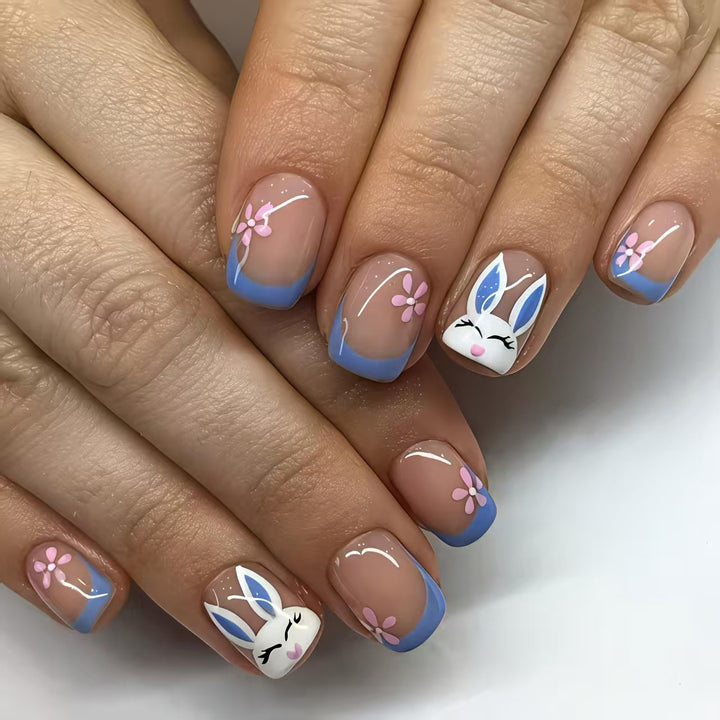 Creative nail art with cheerful bunny and flower pattern Bowlift
