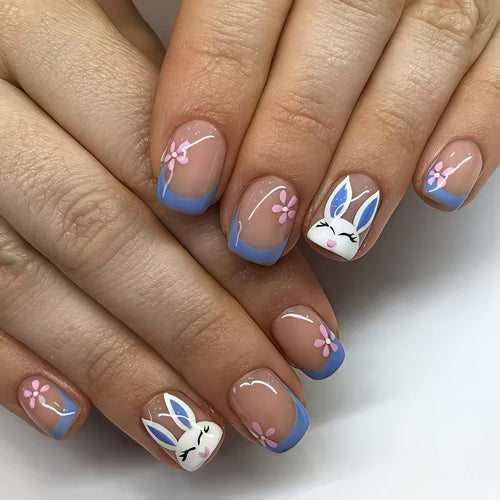 Creative nail art with cheerful bunny and flower pattern Bowlift