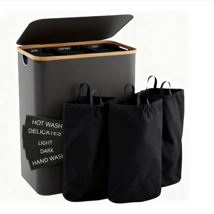 Laundry separation system with three compartments and removable inner pockets Bowlift