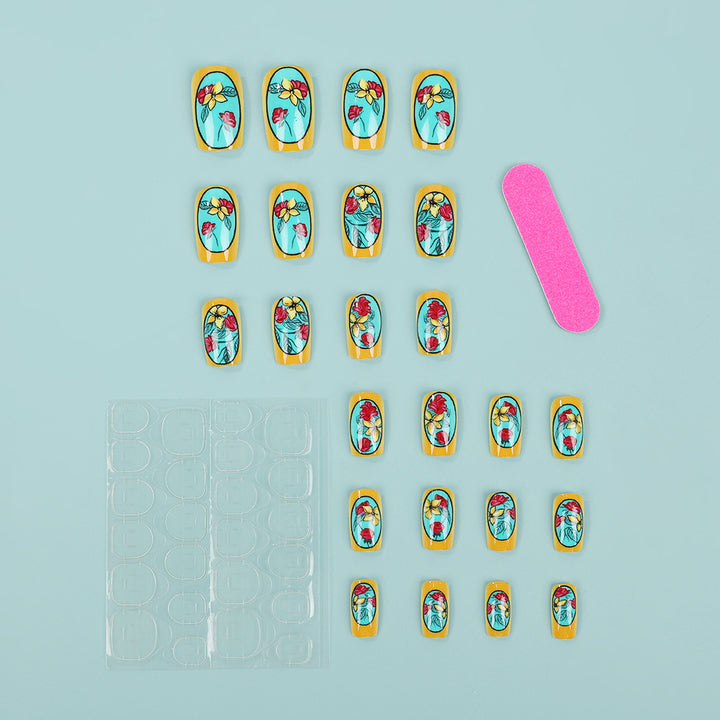 Handmade art nails in floral design Bowlift