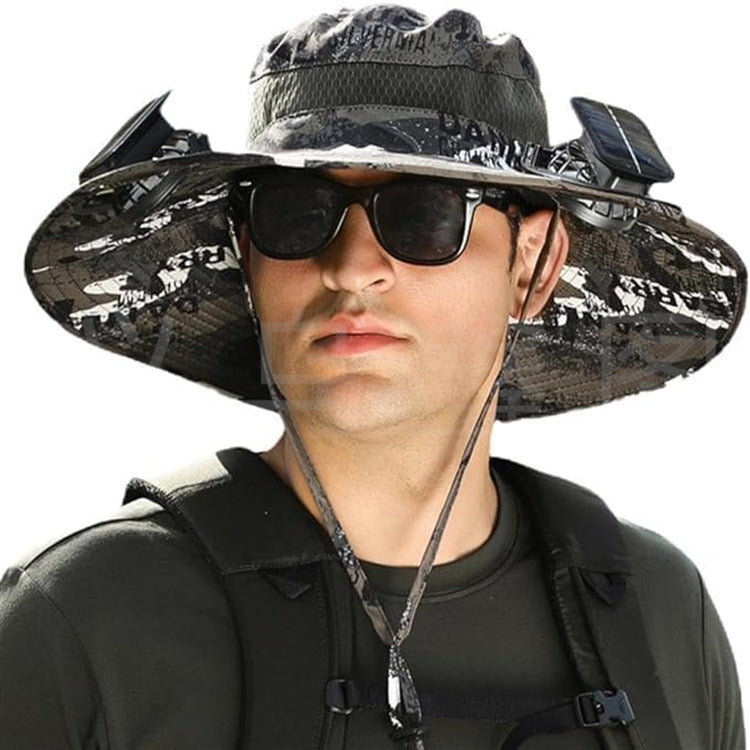 sun hat with solar-powered fan and wide brim Bowlift