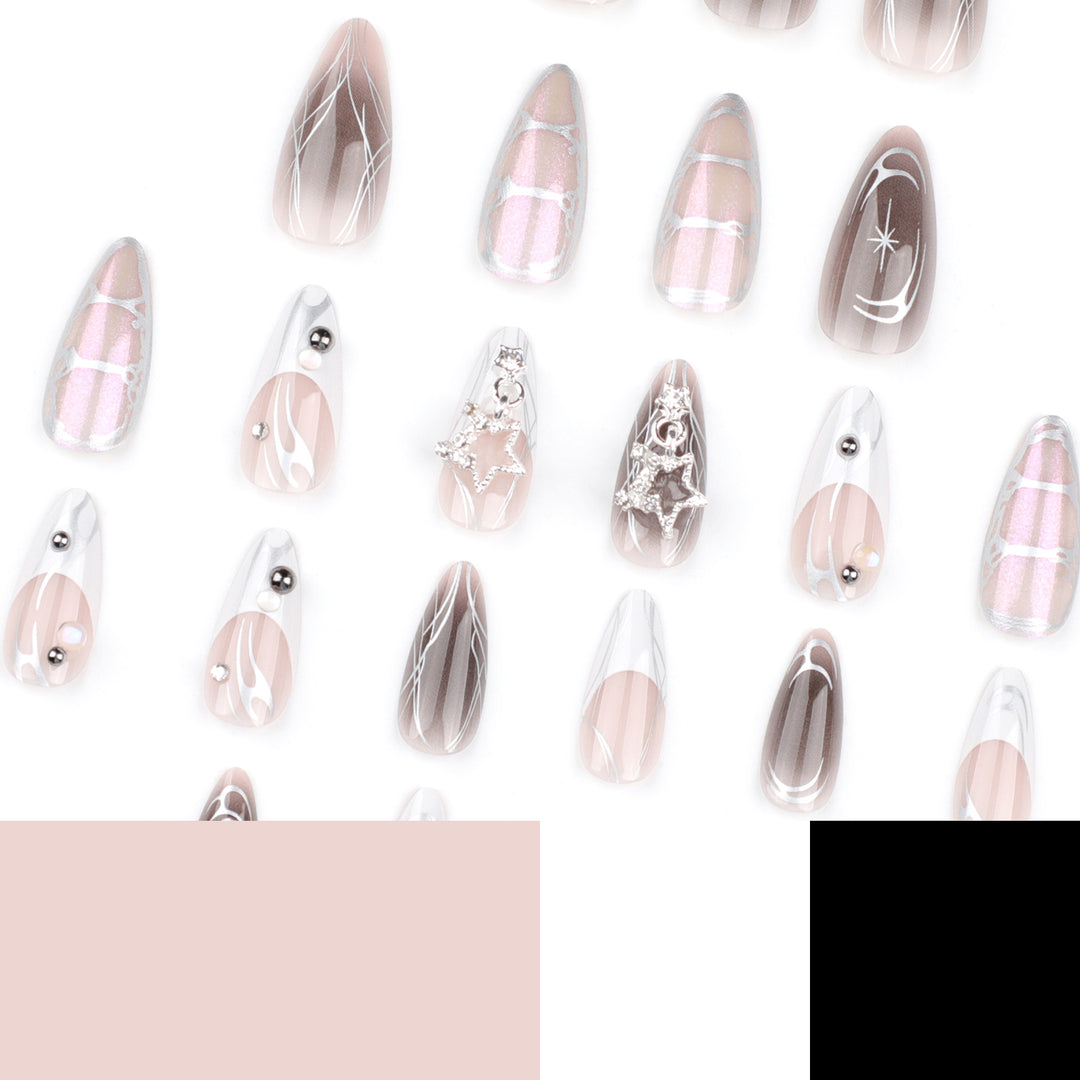 Artful Nail Extensions with Glitter and Pearl Decorations Bowlift