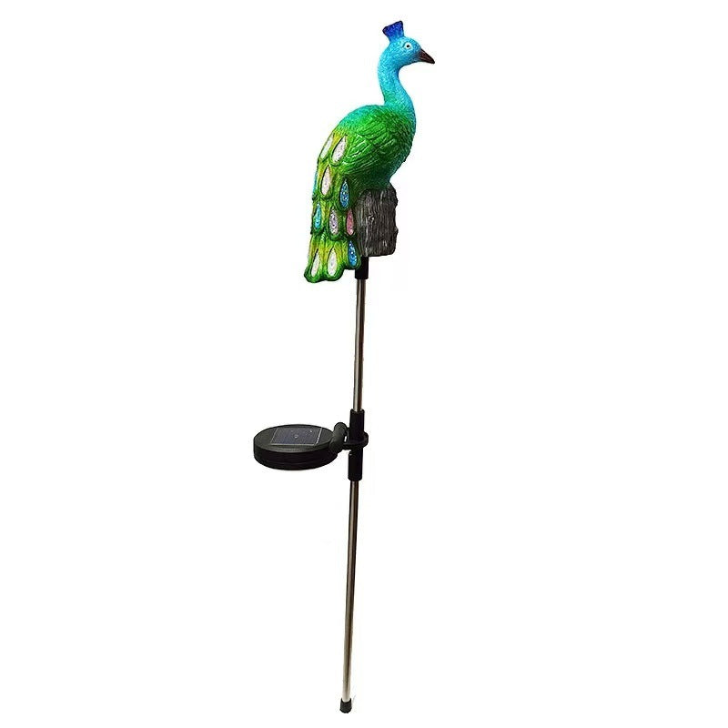 Ornamental Solar-Powered Peacock Garden Stake Lights With LED Resin Sculpture And Waterproof Stainless Steel Stake Bowlift