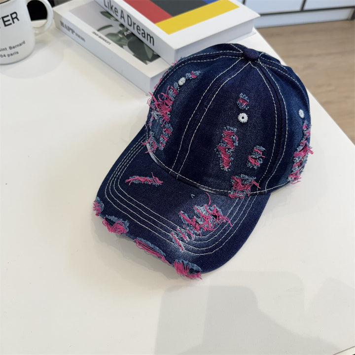 Women's Distressed Denim Baseball Cap Bowlift
