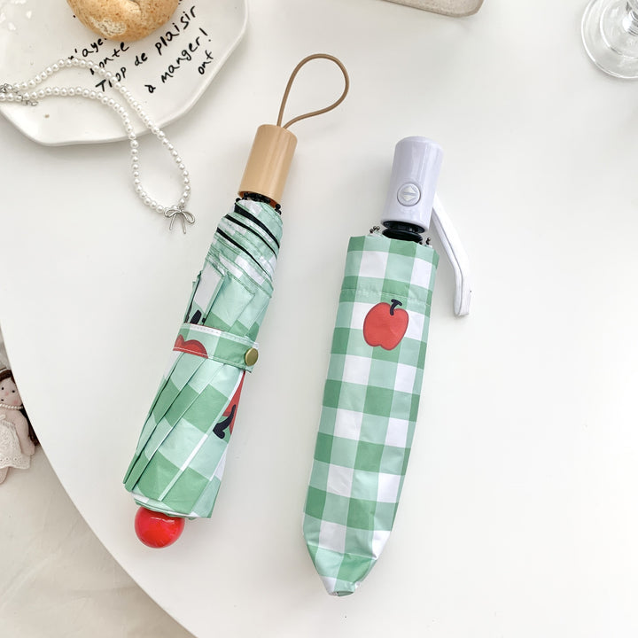 Ladies' folding umbrella in stylish check pattern with fruity motif Bowlift