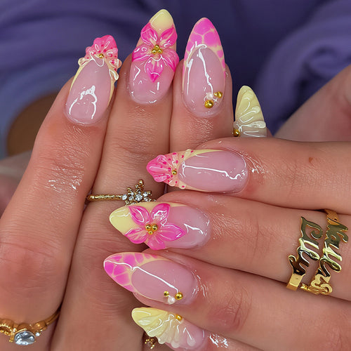 Floral Embellished Stiletto Nail Art Tips Bowlift
